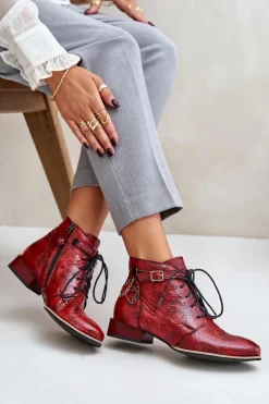 Sale Maciejka Damskie Skórzane Lakierowane Botki Trzewiki 5743A-08 Czerwone Czerwony