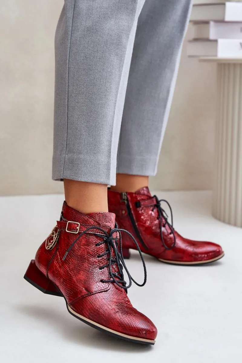 Sale Maciejka Damskie Skórzane Lakierowane Botki Trzewiki 5743A-08 Czerwone Czerwony