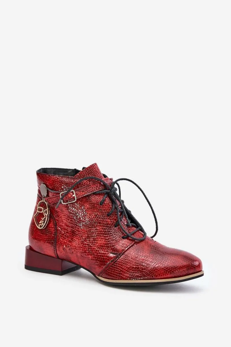 Sale Maciejka Damskie Skórzane Lakierowane Botki Trzewiki 5743A-08 Czerwone Czerwony