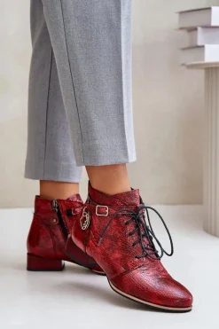 Sale Maciejka Damskie Skórzane Lakierowane Botki Trzewiki 5743A-08 Czerwone Czerwony