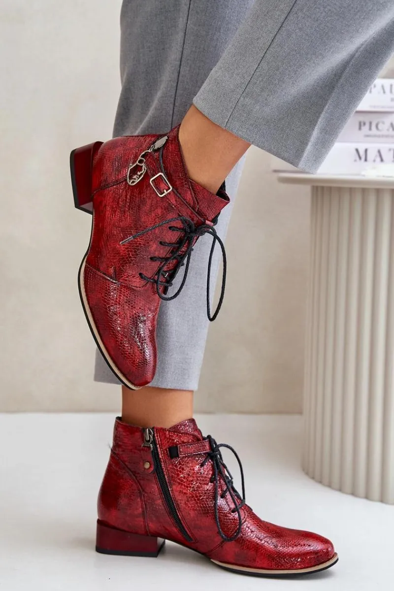 Sale Maciejka Damskie Skórzane Lakierowane Botki Trzewiki 5743A-08 Czerwone Czerwony