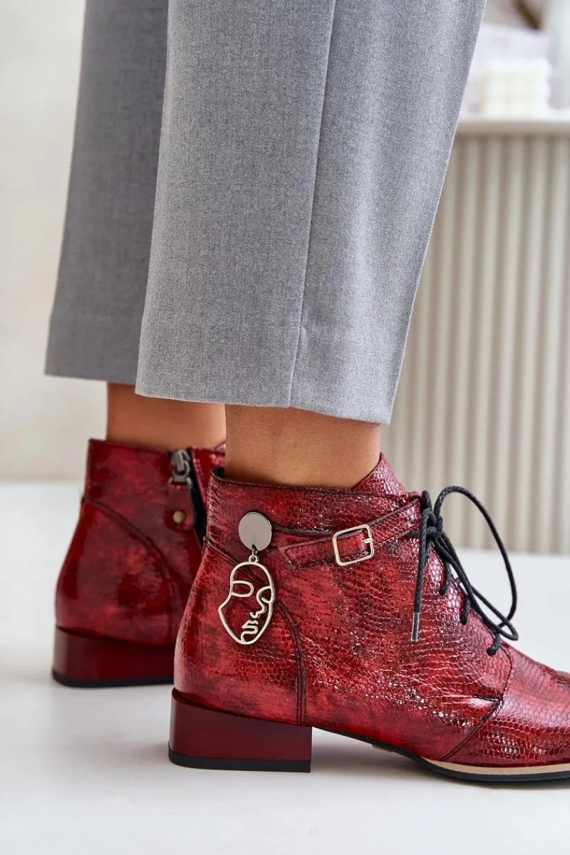 Sale Maciejka Damskie Skórzane Lakierowane Botki Trzewiki 5743A-08 Czerwone Czerwony