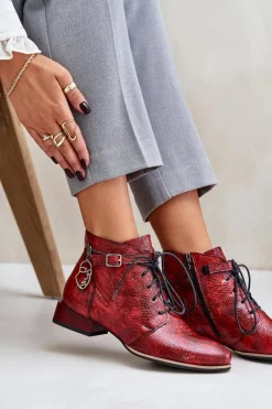 Sale Maciejka Damskie Skórzane Lakierowane Botki Trzewiki 5743A-08 Czerwone Czerwony