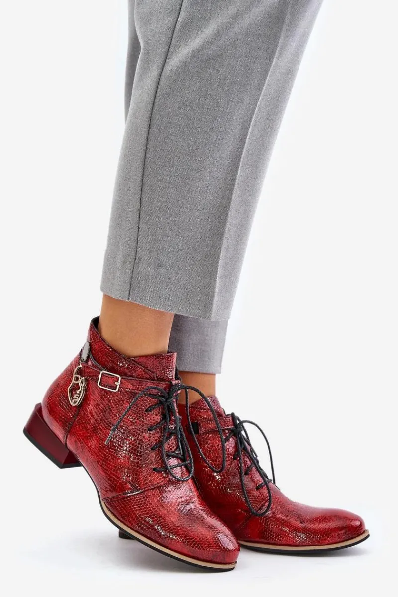 Sale Maciejka Damskie Skórzane Lakierowane Botki Trzewiki 5743A-08 Czerwone Czerwony