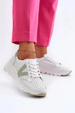 Discount Buty damskie Vinceza Damskie Skórzane Lekkie Buty Sportowe Białe Eleonori Biały