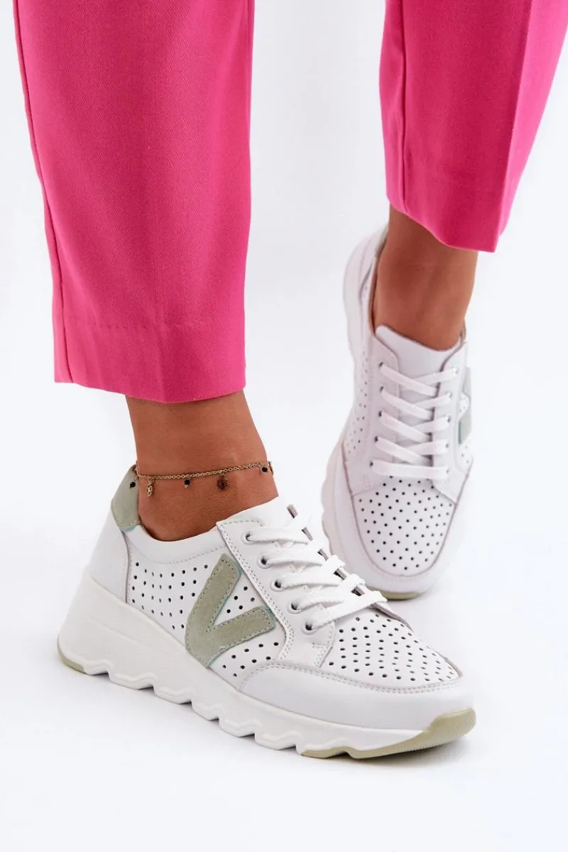 Discount Buty damskie Vinceza Damskie Skórzane Lekkie Buty Sportowe Białe Eleonori Biały