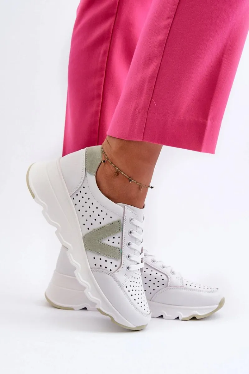 Discount Buty damskie Vinceza Damskie Skórzane Lekkie Buty Sportowe Białe Eleonori Biały