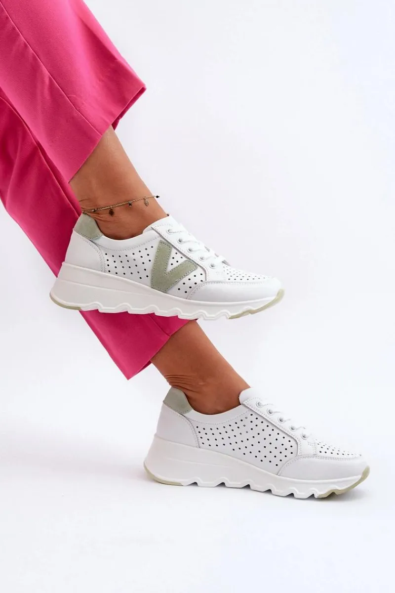 Discount Buty damskie Vinceza Damskie Skórzane Lekkie Buty Sportowe Białe Eleonori Biały