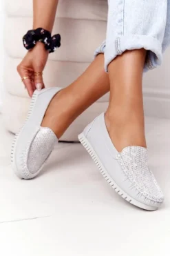 Mokasyny Damskie Skórzane>Damskie buty S.Barski Damskie Skórzane Mokasyny S.Barski 97630 Szare