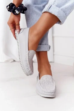 Mokasyny Damskie Skórzane>Damskie buty S.Barski Damskie Skórzane Mokasyny S.Barski 97630 Szare