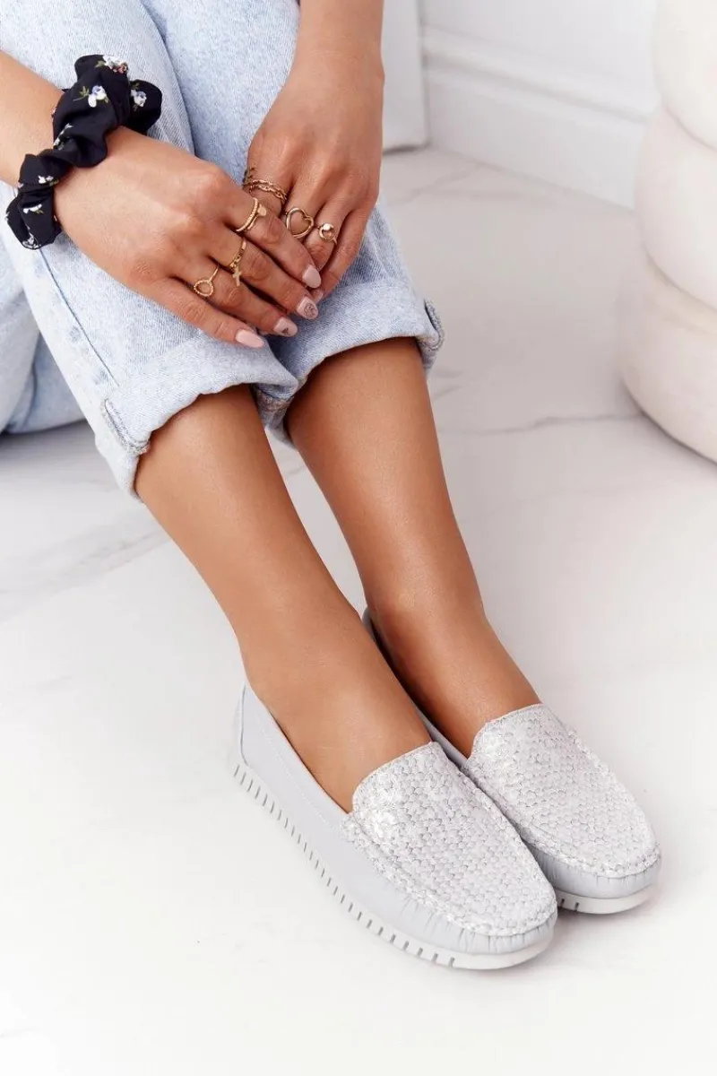 Mokasyny Damskie Skórzane>Damskie buty S.Barski Damskie Skórzane Mokasyny S.Barski 97630 Szare