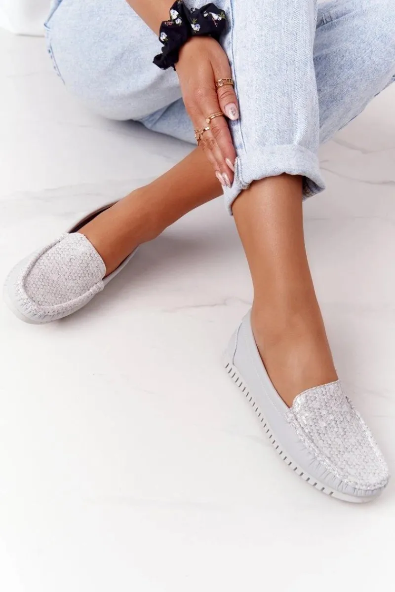 Mokasyny Damskie Skórzane>Damskie buty S.Barski Damskie Skórzane Mokasyny S.Barski 97630 Szare