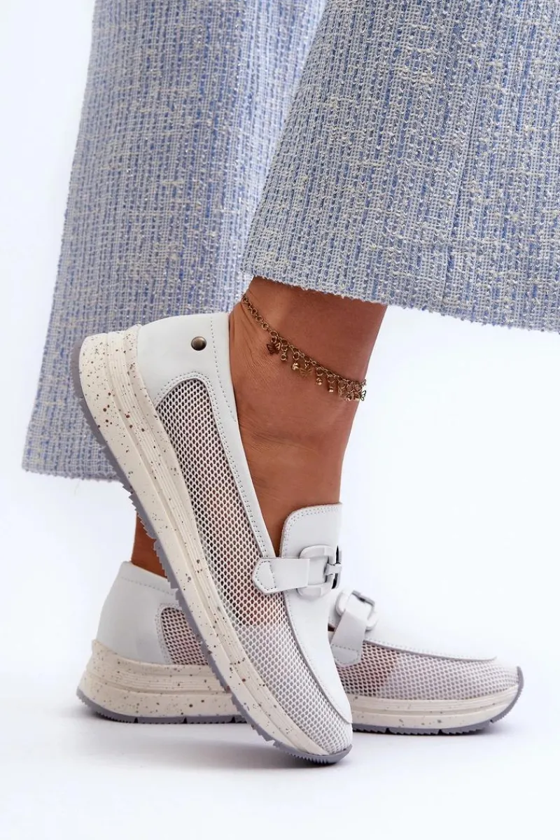 Loafersy Damskie|Mokasyny Damskie Zamszowe>Damskie buty S.Barski Damskie Skórzane Mokasyny D&A TW210 Białe Biały