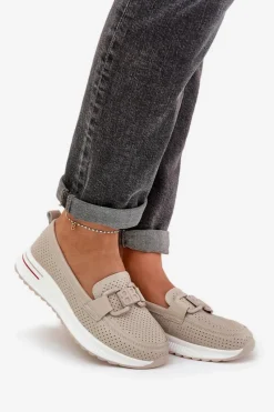 Hot Damskie buty S.Barski Damskie Skórzane Mokasyny Na Platformie S.Barski LR51-556 Beżowe Beżowy