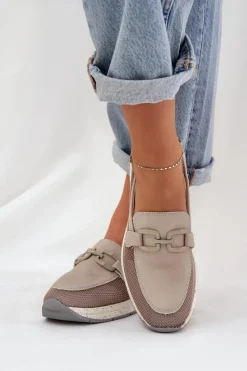 Loafersy Damskie|Mokasyny Damskie Zamszowe></noscript>Damskie buty S.Barski Damskie Skórzane Mokasyny D&A TW210 Szare Szary