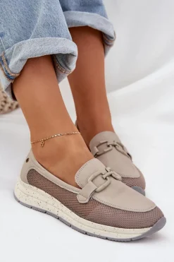 Loafersy Damskie|Mokasyny Damskie Zamszowe></noscript>Damskie buty S.Barski Damskie Skórzane Mokasyny D&A TW210 Szare Szary