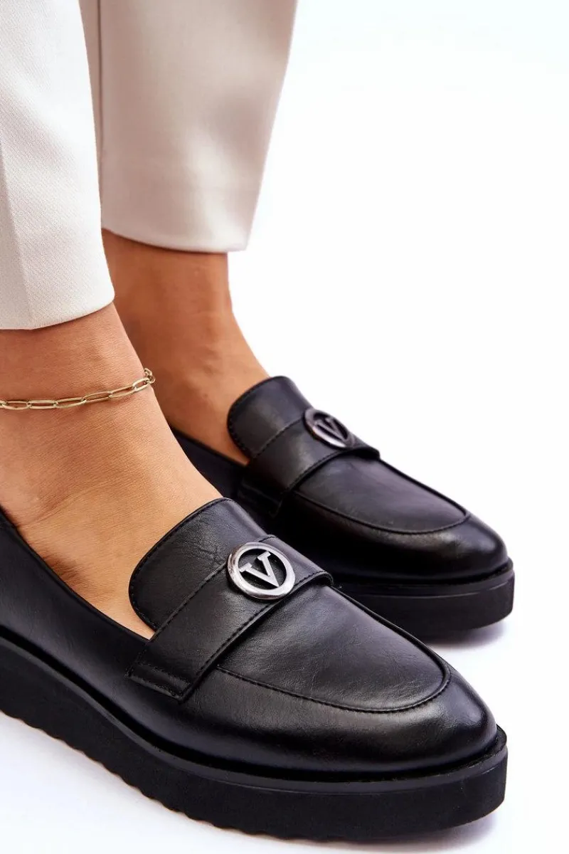 Mokasyny Damskie Skórzane>Buty damskie Vinceza Damskie Skórzane Mokasyny Na Niskim Koturnie Czarne Synthia