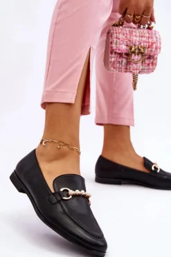 Online Damskie Skórzane Mokasyny Z Ozdobnymi Perełkami Czarne Ishan Damskie Mokasyny Damskie Skórzane