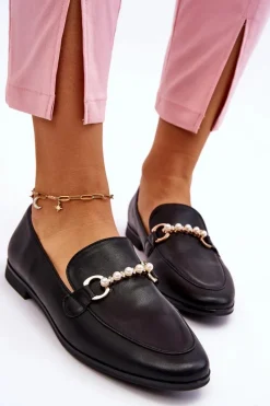 Online Damskie Skórzane Mokasyny Z Ozdobnymi Perełkami Czarne Ishan Damskie Mokasyny Damskie Skórzane