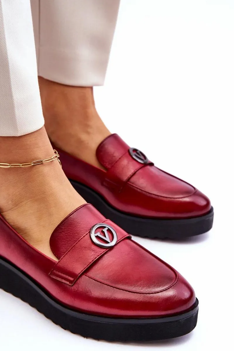 Hot Damskie Skórzane Mokasyny Na Niskim Koturnie Czerwone Synthia Damskie Mokasyny Damskie Skórzane