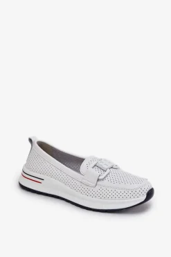 Hot Damskie Skórzane Mokasyny Na Platformie S.Barski LR51-556 Białe Damskie Loafersy Damskie|Mokasyny Damskie Skórzane