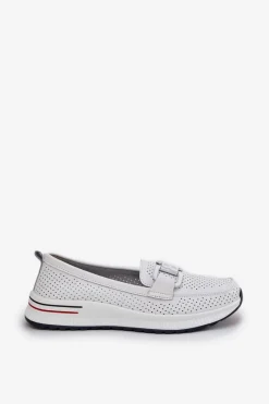 Hot Damskie Skórzane Mokasyny Na Platformie S.Barski LR51-556 Białe Damskie Loafersy Damskie|Mokasyny Damskie Skórzane