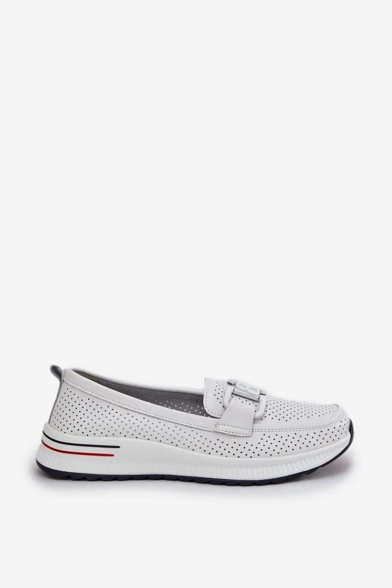 Hot Damskie Skórzane Mokasyny Na Platformie S.Barski LR51-556 Białe Damskie Loafersy Damskie|Mokasyny Damskie Skórzane