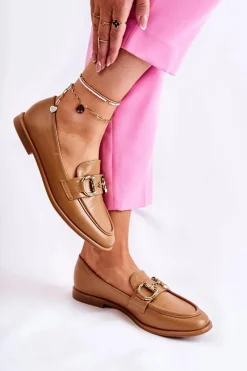 Hot Boto Damskie Skórzane Mokasyny Camel Coriso