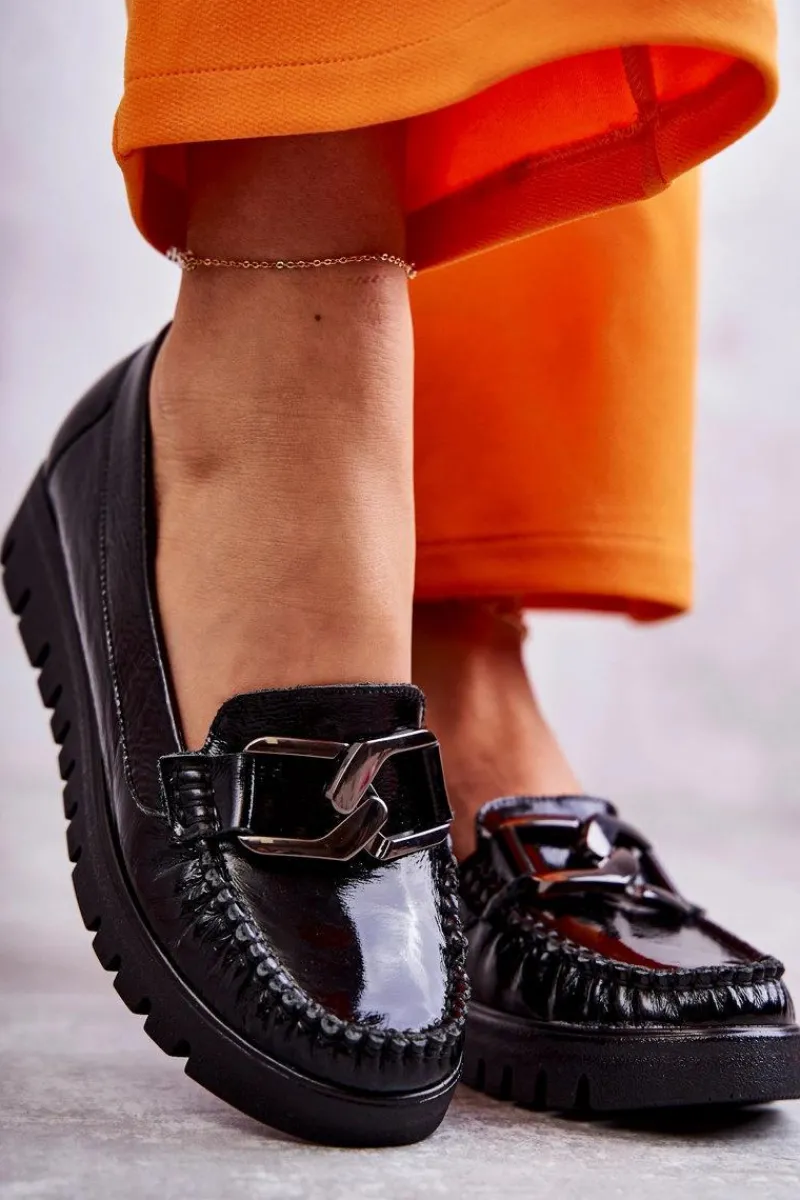 New Damskie Skórzane Mokasyny Na Platformie Czarne Venesia Damskie Mokasyny Na Platformie|Mokasyny Damskie Lakierowane