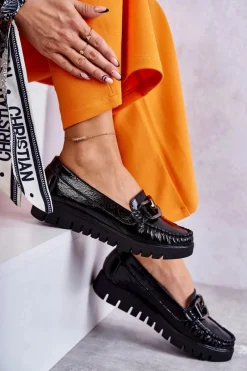 New Damskie Skórzane Mokasyny Na Platformie Czarne Venesia Damskie Mokasyny Na Platformie|Mokasyny Damskie Lakierowane