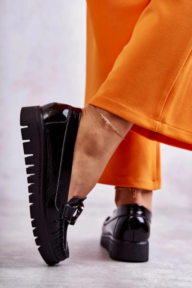 New Damskie Skórzane Mokasyny Na Platformie Czarne Venesia Damskie Mokasyny Na Platformie|Mokasyny Damskie Lakierowane