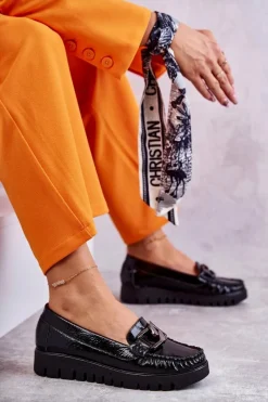 New Damskie Skórzane Mokasyny Na Platformie Czarne Venesia Damskie Mokasyny Na Platformie|Mokasyny Damskie Lakierowane