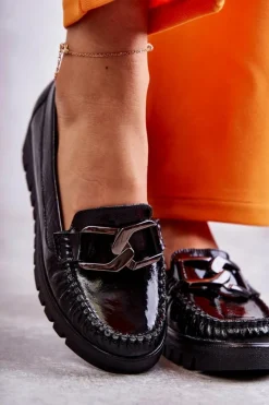 New Damskie Skórzane Mokasyny Na Platformie Czarne Venesia Damskie Mokasyny Na Platformie|Mokasyny Damskie Lakierowane