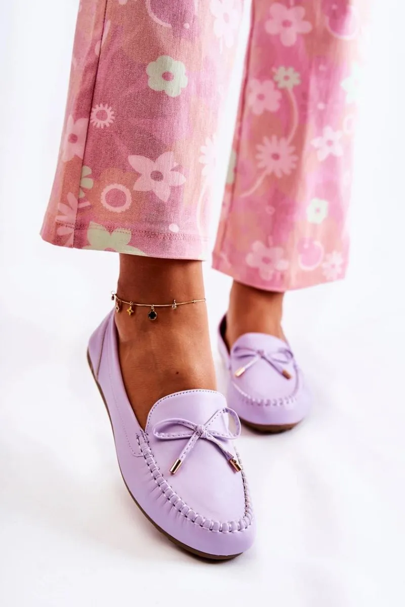 Best Damskie Skórzane Mokasyny Z Kokardą Fioletowe Aurila Damskie Mokasyny Damskie Skórzane