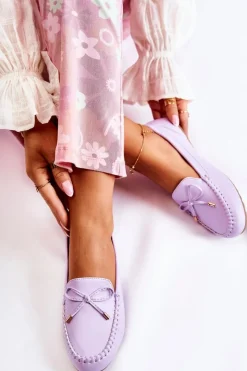 Best Damskie Skórzane Mokasyny Z Kokardą Fioletowe Aurila Damskie Mokasyny Damskie Skórzane