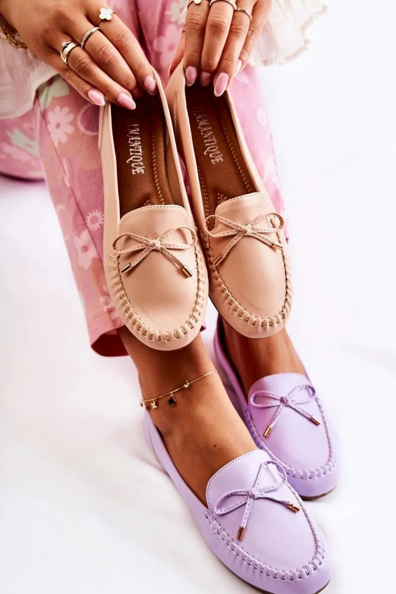 Best Damskie Skórzane Mokasyny Z Kokardą Fioletowe Aurila Damskie Mokasyny Damskie Skórzane