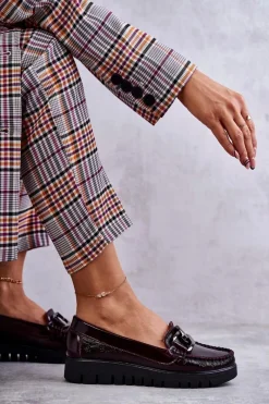 Discount Boto Damskie Skórzane Mokasyny Na Platformie Bordowe Venesia