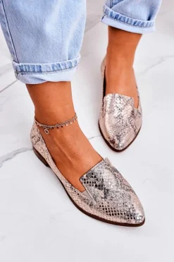 Outlet Damskie Skórzane Mokasyny Wzór Zwierzęcy Złote Scarlett Damskie Mokasyny Damskie Skórzane