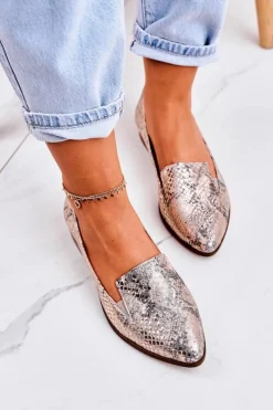 Outlet Damskie Skórzane Mokasyny Wzór Zwierzęcy Złote Scarlett Damskie Mokasyny Damskie Skórzane