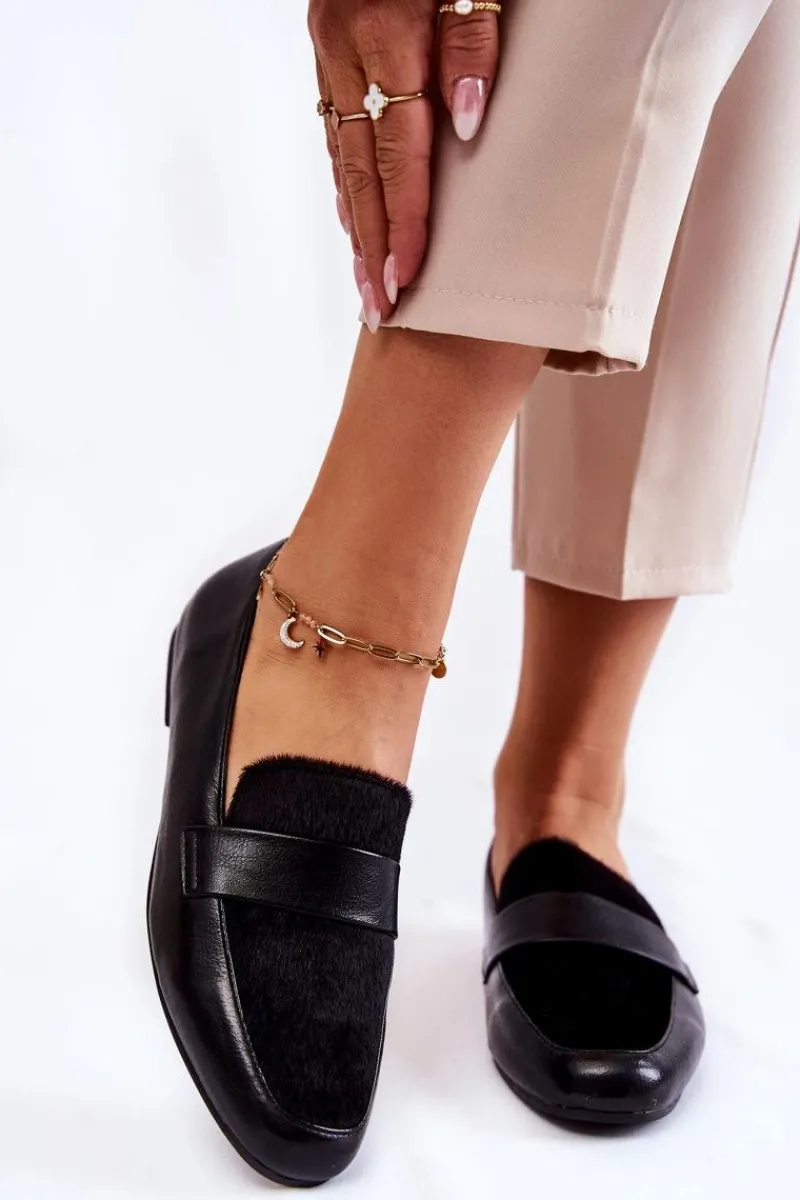 Clearance Boto Damskie Skórzane Mokasyny La.Fi 210018B-PUF Czarne