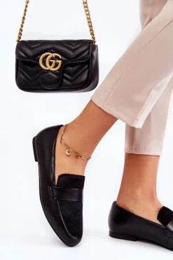 Clearance Boto Damskie Skórzane Mokasyny La.Fi 210018B-PUF Czarne