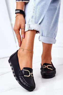 Sale Damskie Skórzane Mokasyny Czarne Downtown Damskie Mokasyny Damskie Skórzane