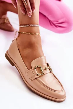 Online Damskie Skórzane Mokasyny Nude Coriso Damskie Mokasyny Damskie Skórzane