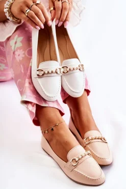 Discount Damskie Skórzane Mokasyny Z Ozdobnymi Perłami Beżowe Sergia Damskie Mokasyny Damskie Skórzane