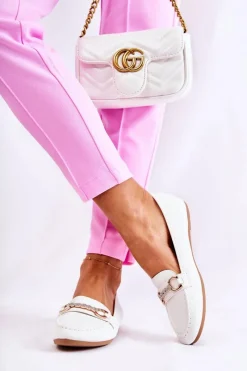 Boto Damskie Skórzane Mokasyny Białe Godley