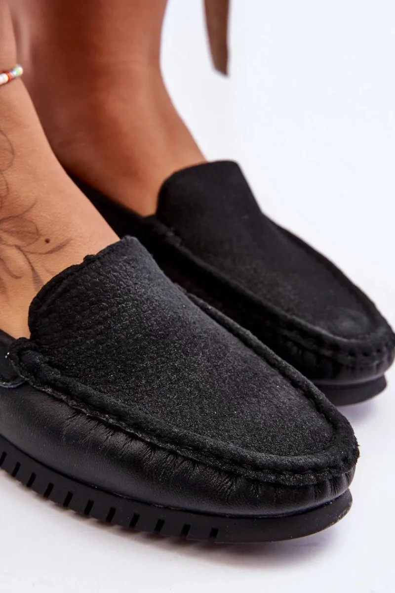 Hot Damskie Skórzane Mokasyny S.Barski LR97630 Czarne Damskie Loafersy Damskie|Mokasyny Damskie Skórzane