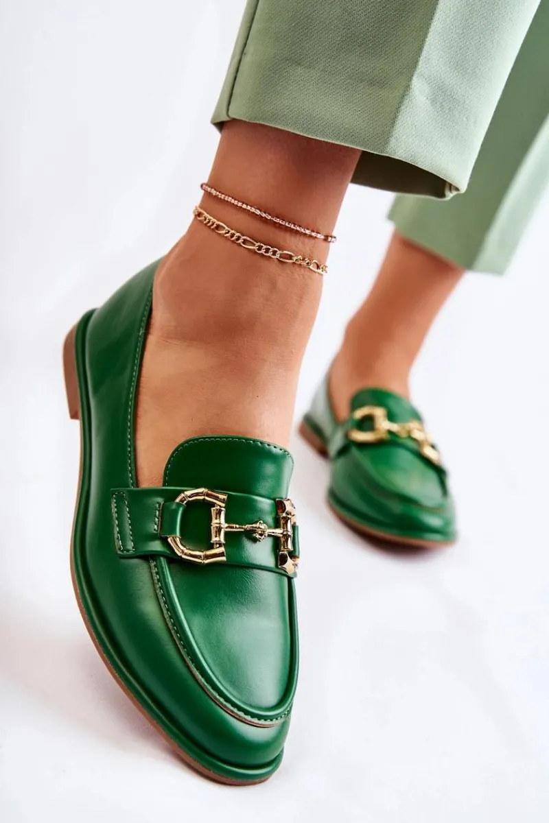 Mokasyny Damskie Skórzane>Boto Damskie Skórzane Mokasyny Zielone Coriso