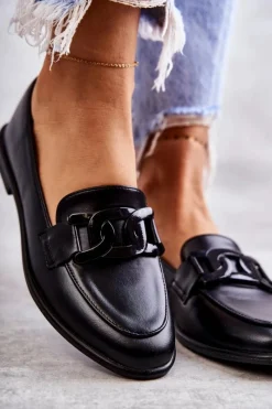 Online Damskie Skórzane Mokasyny Z Ozdobą Czarne Kerrie Damskie Mokasyny Damskie Skórzane