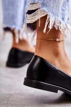 Online Damskie Skórzane Mokasyny Z Ozdobą Czarne Kerrie Damskie Mokasyny Damskie Skórzane