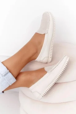 Discount Damskie Skórzane Mokasyny S.Barski 97630 Ecru Damskie Mokasyny Damskie Skórzane